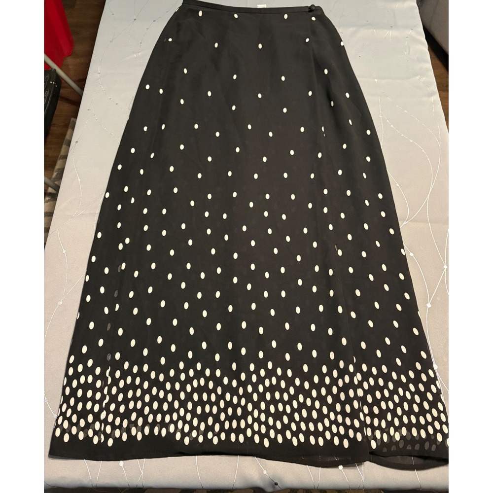 Valerie Stevens Pure Silk Polka Dot Maxi Skirt Black White Size 4 High Waist